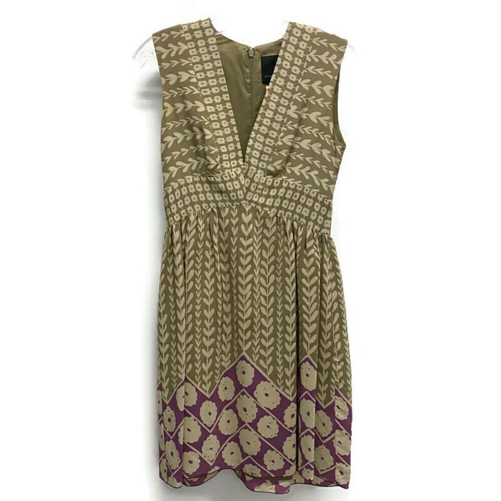 Anthropologie Tan & Purple Floral A-Line Dress
